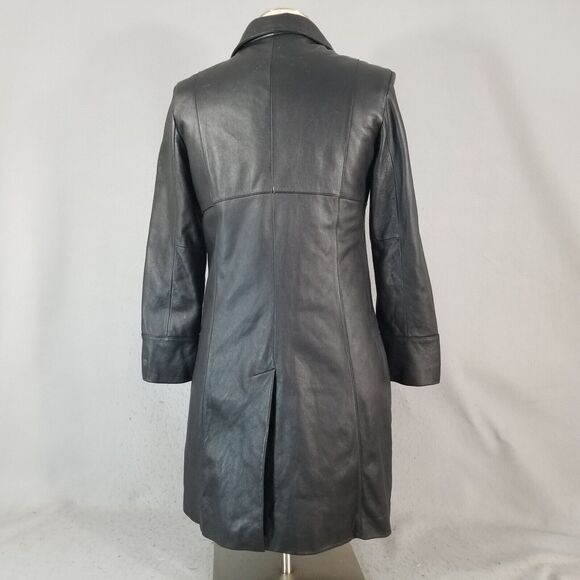 Wilsons Leather Pelle Leather Trench Coat Womens Small Black Thinulate Liner - Picture 8 of 15